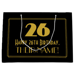 26th Birthday — Art Deco Inspired Look "26" & Name Large Gift Bag