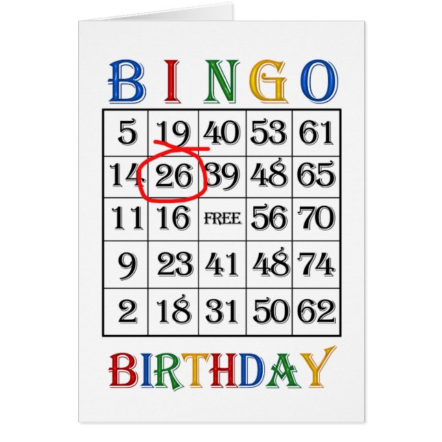 26th Birthday Bingo card (Front)