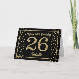 26th Birthday Black and Gold Glitter Confetti Card