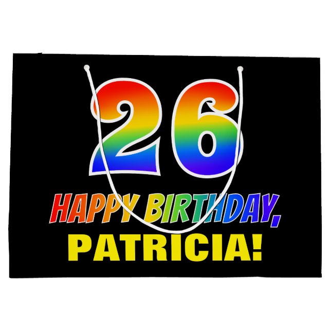 26th Birthday: Bold, Fun, Simple, Rainbow 26 Large Gift Bag (Back)