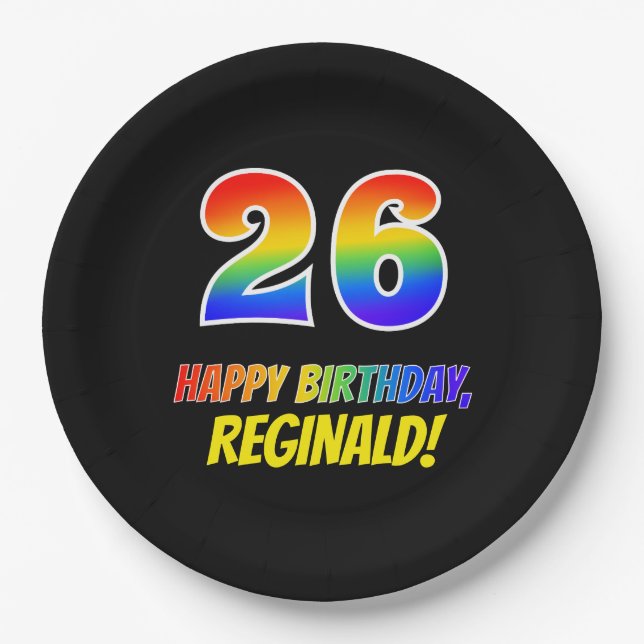 26th Birthday: Bold, Fun, Simple, Rainbow 26 Paper Plate (Front)