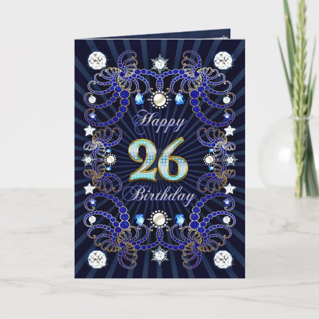 26th birthday card with masses of jewels (Front)