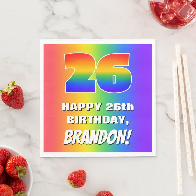 26th Birthday: Colorful, Fun Rainbow Pattern # 26 Napkin (Insitu)