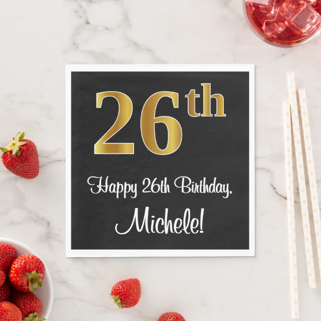 26th Birthday ~ Elegant Luxurious Faux Gold Look # Napkin (Insitu)