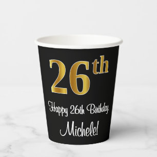 26th Birthday - Elegant Luxurious Faux Gold Look # Paper Cups