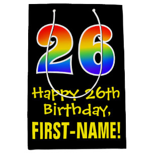 26th Birthday: Fun, Bold, Colourful, Rainbow "26" Medium Gift Bag
