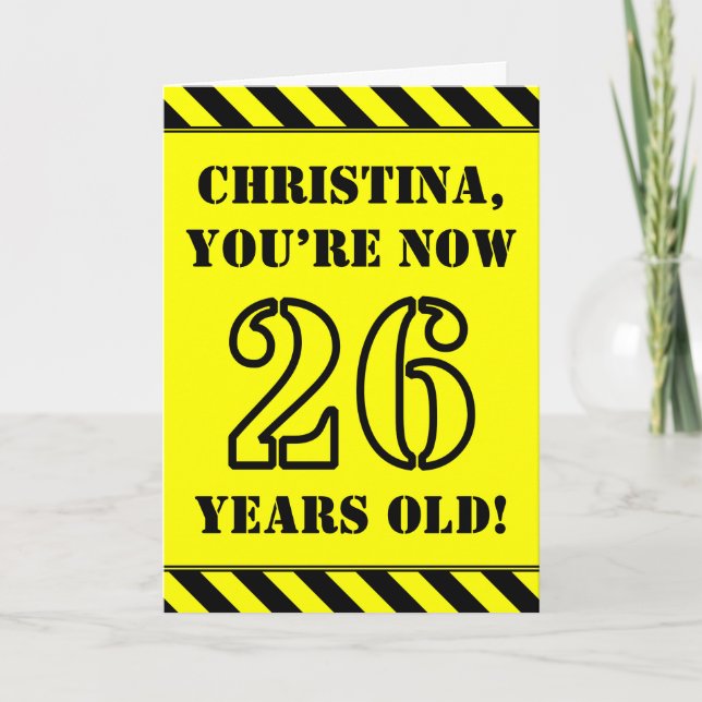 26th Birthday: Fun Stencil Style Text, Custom Name Card (Front)