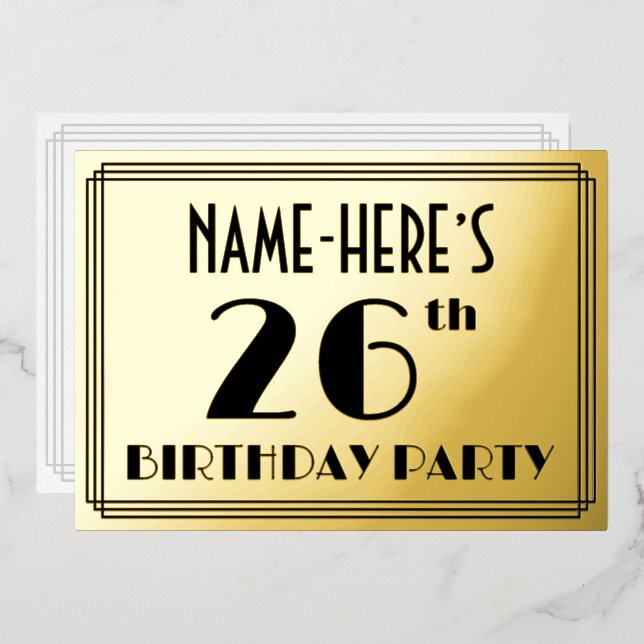 26th Birthday Party — Art Deco Look “26” + Name (Front/Back)