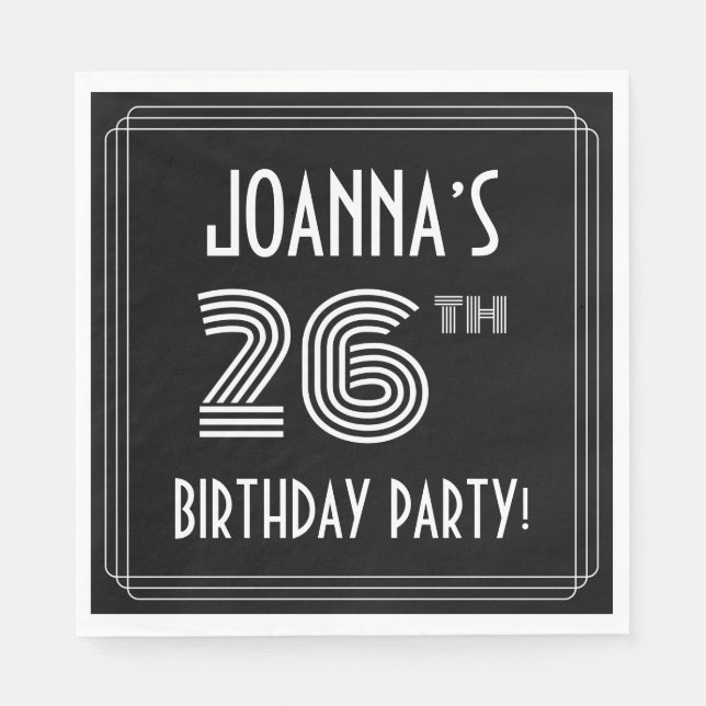 26th Birthday Party: Art Deco Style + Custom Name Napkin (Front)