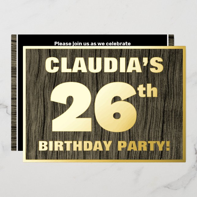 26th Birthday Party: Bold, Faux Wood Grain Pattern (Front/Back)