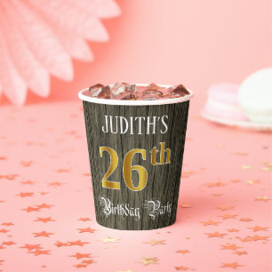 26th Birthday Party — Faux Gold & Faux Wood Looks Paper Cups