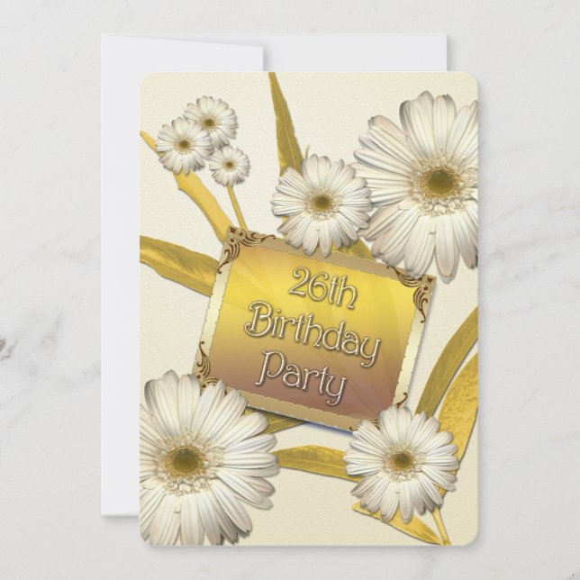 26th Birthday Party Invitation with daisies (Front)