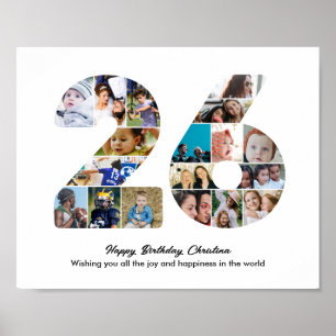 26th Birthday Party Number 26 Photo Collage Poster