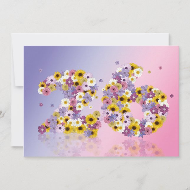 26th Birthday party, with flowered letters Invitation (Front)