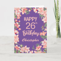 26th Birthday Purple Pink Peach Watercolor Floral