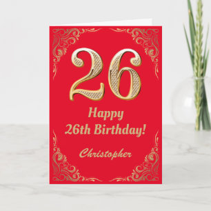 26th Birthday Red and Gold Glitter Frame Card