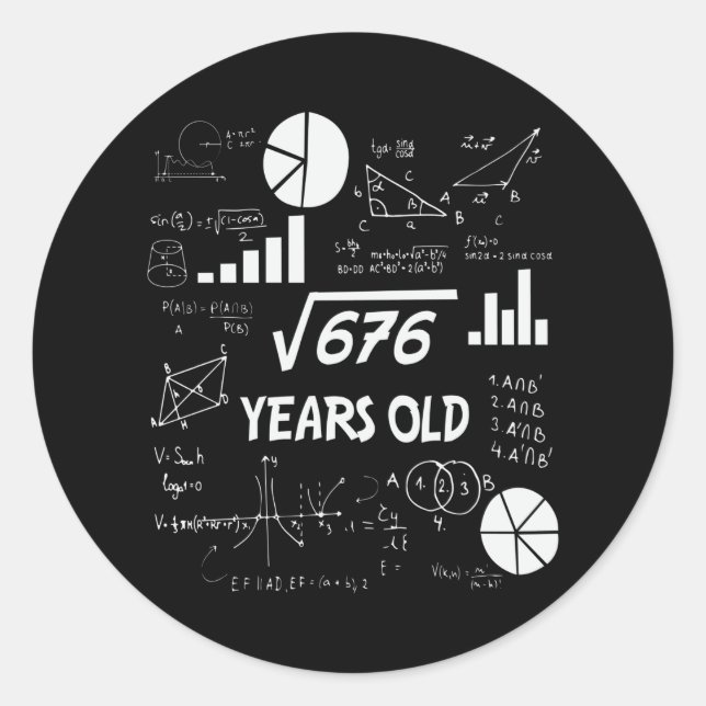 26th Birthday Square Root Math 26 Years Old Bday Classic Round Sticker (Front)