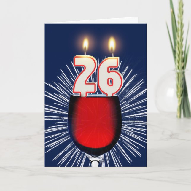 26th Birthday with wine and candles Card (Front)