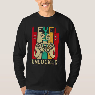 26th Gamer Boy Saying Vintage Level 26 Unlocked Ga T-Shirt
