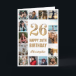 26th Happy Birthday Gold and White Photo Collage Card<br><div class="desc">26th Happy Birthday Gold and White Photo Collage Birthday Card. For further customisation,  please click the "Customise it" button and use our design tool to modify this template.</div>