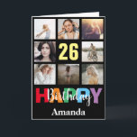 26th Happy Birthday Photo Collage Modern Black Card<br><div class="desc">26th Happy Birthday Photo Collage Modern Black Card with personalised name. For further customisation,  please click the "Customise it" button and use our design tool to modify this template.</div>
