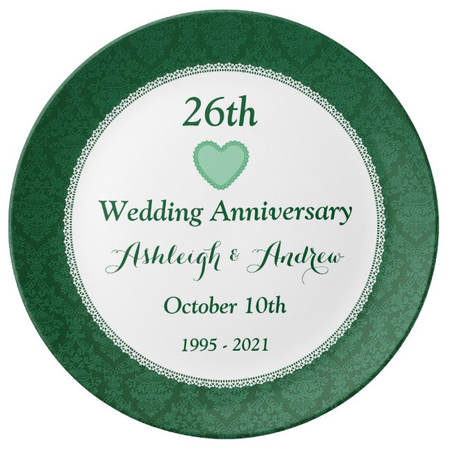 26th Wedding Anniversary Emerald Green W20F Plate (Front)