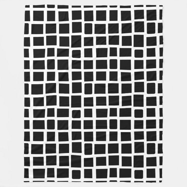 270215 Irregular rectangles - Black on White Fleece Blanket (Front)