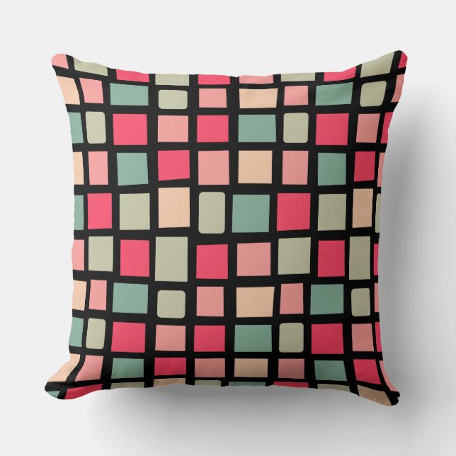 270215 Irregular rectangles - White on Black Cushion (Front)