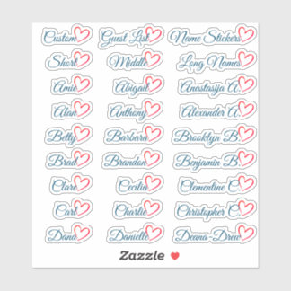 27 Custom Guest List Names Blue Red Heart  