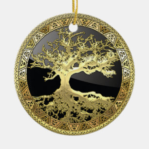 [27] Golden Celtic Tree of Life Ceramic Tree Decoration