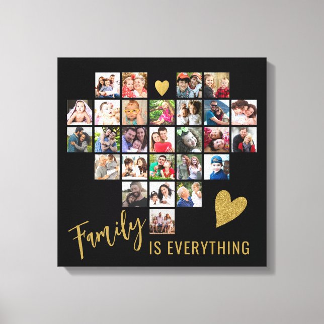 27 Photo Collage Heart Template Family Quote Black Canvas Print (Front)