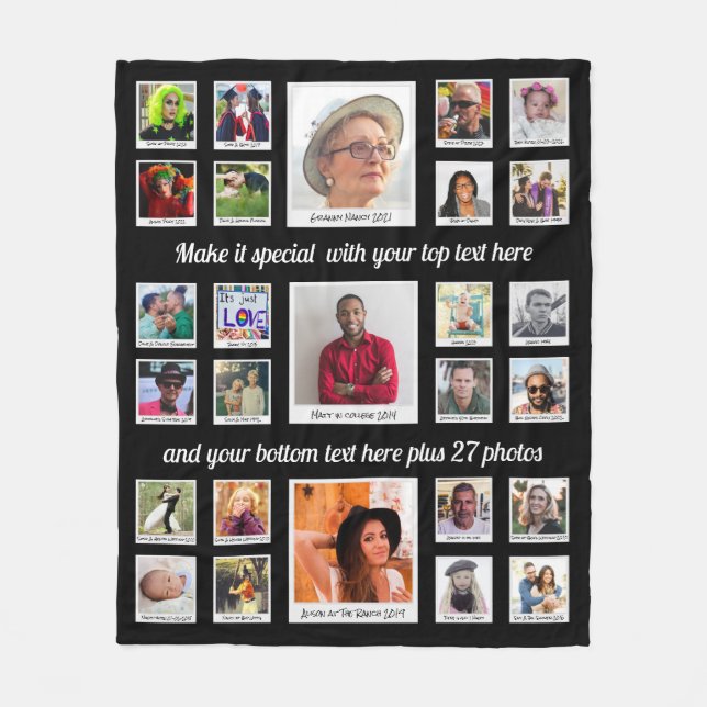 27 Photo Collage With Text Custom Fleece Blanket (Front)