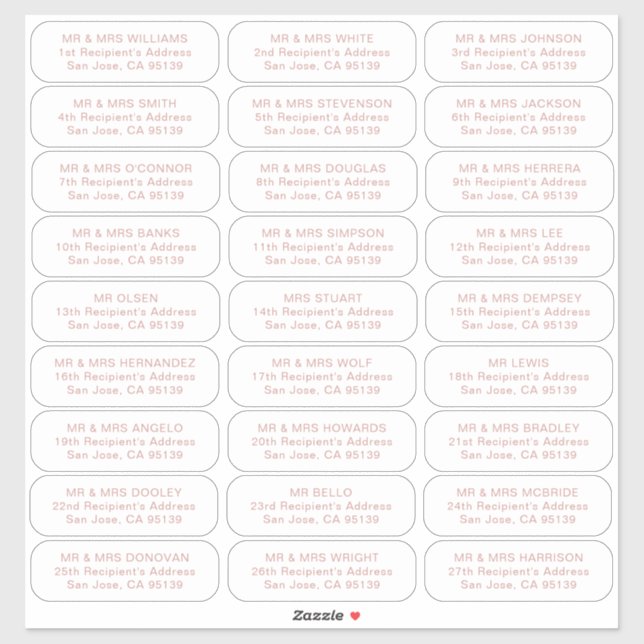 27 recipients simple wedding guests address labels (Sheet)