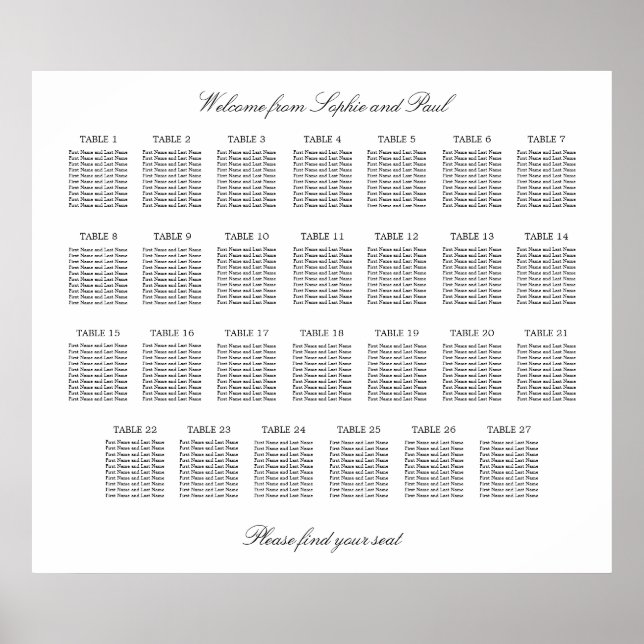 27 Table Elegant Minimalist Seating Chart (Front)