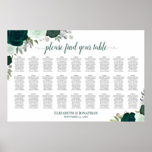 27 Table Emerald Roses Chic Wedding Seating Chart