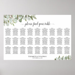 27 Table Eucalyptus Leaves Wedding Seating Chart