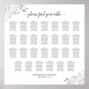 27 Table Silver Frills Wedding Seating Chart White