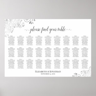 27 Table Silver & White Elegant Seating Chart