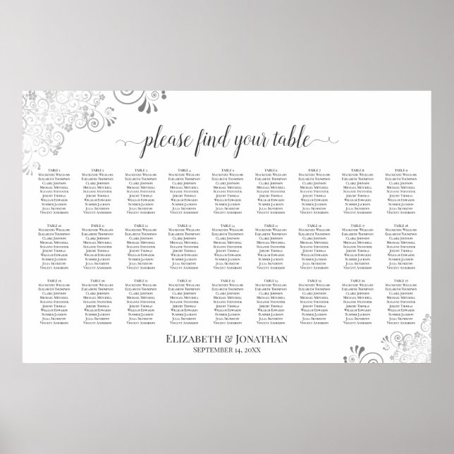 27 Table Silver & White Elegant Seating Chart (Front)