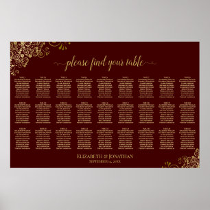 27 Table Wedding Seating Chart Auburn Brown & Gold