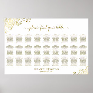 27 Table Wedding Seating Chart Ornate Gold & White