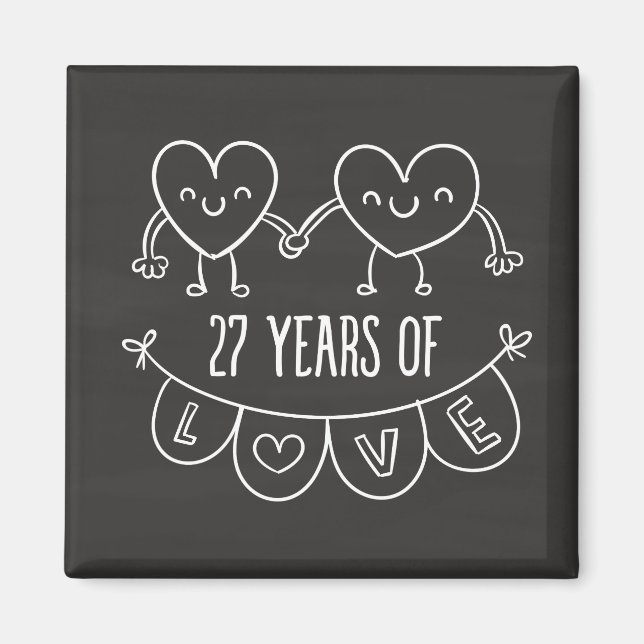 27th Anniversary Gift Chalk Hearts Magnet (Front)