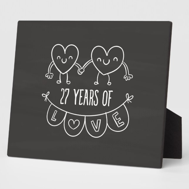 27th Anniversary Gift Chalk Hearts Plaque (Side)