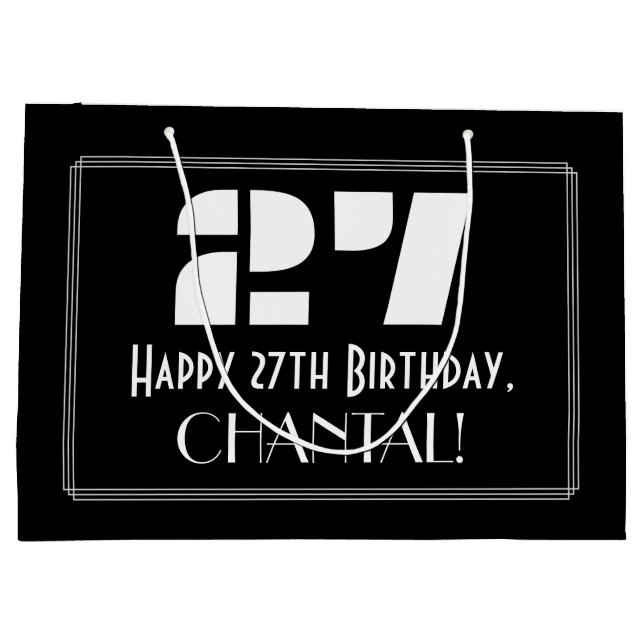27th Birthday ~ Art Deco Inspired Look "27" + Name Large Gift Bag (Back)