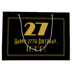 27th Birthday — Art Deco Inspired Look "27" & Name Large Gift Bag