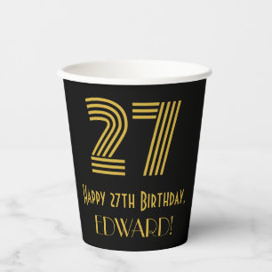 27th Birthday: Art Deco Inspired Look “27” & Name Paper Cups