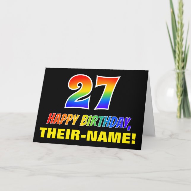 27th Birthday: Bold, Fun, Simple, Rainbow 27 Card (Front)