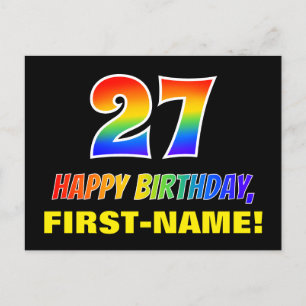 27th Birthday: Bold, Fun, Simple, Rainbow 27 Postcard