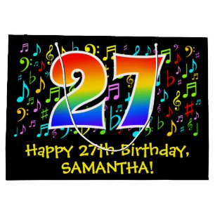 27th Birthday - Colorful Music Symbols, Rainbow 27 Large Gift Bag