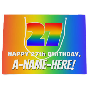 27th Birthday: Colourful, Fun Rainbow Pattern # 27 Large Gift Bag